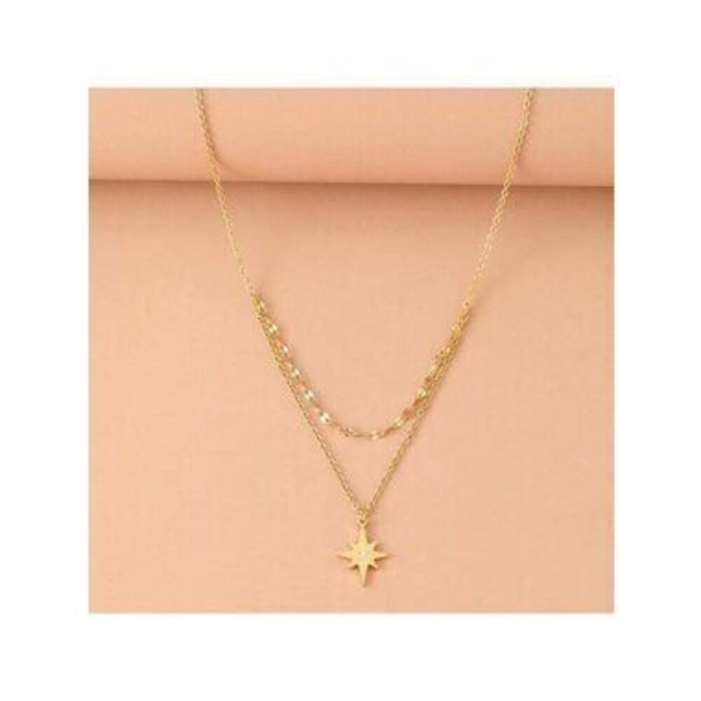 Gold Plated Stainless Steel Star Pendant 1pc Layered Necklace